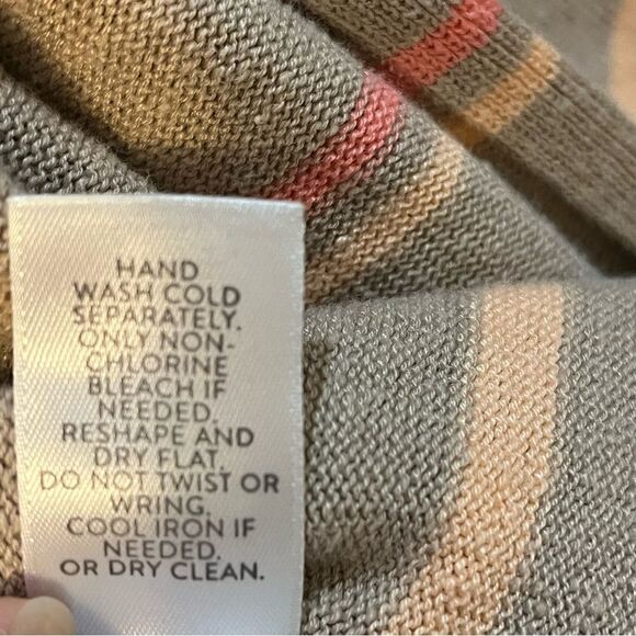 J. Jill Linen Blend Open Front Ladies Cardigan Women’s Tan Stripe Med Petite - Picture 7 of 8